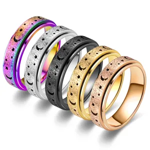 Titanstahl Stern Mond Rotierende Dekompression Ring Unisex Mode Finger Schmuck Geschenk Party