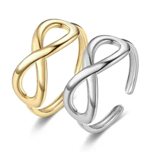 Bague ouverte minimaliste symbole infini en or et argent, beau bijou en acier inoxydable.