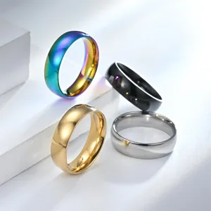 Minimalist Stainless Steel Plain Ring For Men Women Korean Style High Polished Dome Band Ring Smooth Versatile Hand Jewelry Finger Ring Gift