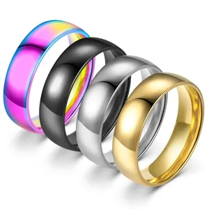 Titanium steel plain ring detail view, 6mm arc design, simple versatile fashion jewelry.