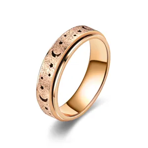 Roségold Spinner Ring für Damen, Anti-Stress Drehring mit Stern und Mond Hohlmuster Design.