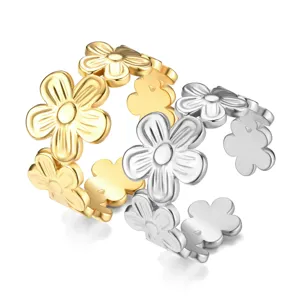 Bague ouverte en acier inoxydable fleur mignonne réglable bijoux pour femmes filles