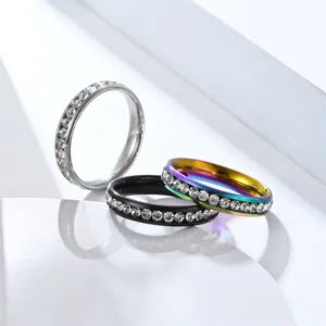 Stainless steel rhinestone spinner ring set, multi-color matching fashion jewelry.