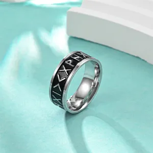 Anillo hombre acero titanio runas vikingas detalle, accesorio moderno acero inoxidable.