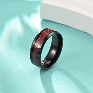 Bague anneau steampunk en acier inoxydable avec insert rouge et détails mécaniques argentés.