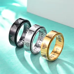 Minimalistisch Edelstahl Spinner Ring Für Herren Damen Wikinger Runen Alphabet Titanstahl Anti Angst Ring Mode Schmuck Fingerring