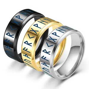 Men's Titanium Steel Ring 8mm Wide Glow in the Dark Norse Viking Runes Luminous Band Retro Style Jewelry