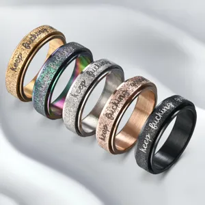 Titanium Steel Rotating Ring Men Women Ins Style Spinner Ring Inspirational Letter Engraved Unisex Fashion Jewelry
