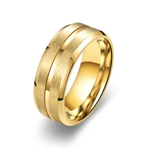 Men gold tone titanium steel ring 8mm wide matte brushed finish minimalist band jewelry.