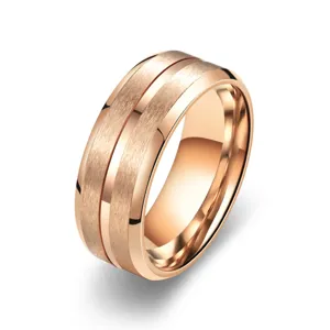 Men titanium steel frosted ring 8mm wide groove stainless steel jewelry detail view