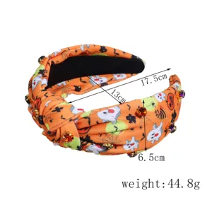 Halloween wide knotted headband pumpkin ghost hair hoop with sparkling rhinestones
