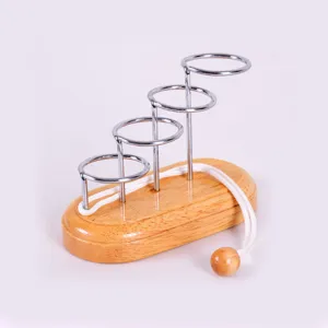 Wooden brain teaser puzzle game wire metal puzzle rope unlocking educational toy for adults