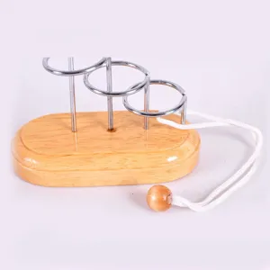 Wooden intelligence puzzle toy brain teaser wire and rope unlock game for spatial thinking.