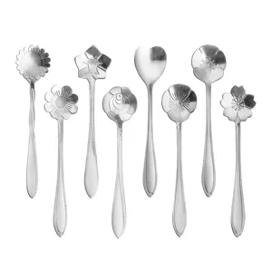 Edelstahl Blumen Kaffeelöffel Set, kreative florale Dessertlöffel für Küche und Geschenke.