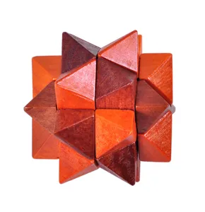 Wooden interlocking brain teaser puzzle, 3D geometric puzzle toy for adults and kids.
