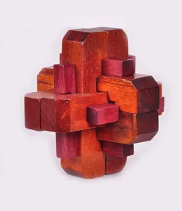 Wooden interlocking puzzle brain teaser toy, solid wood traditional brain game for adults.