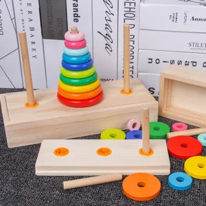 Wooden Ten-Tier Tower of Hanoi Puzzle Toy Educational Logical Thinking Training Box