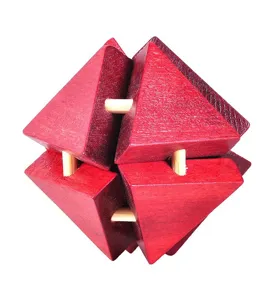 Wooden interlocking puzzle brain teaser toy, geometric wooden knot intelligence game for fun.