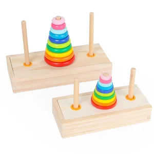 Wooden hanoi tower puzzle toy educational logic thinking training game for kids and toddlers.