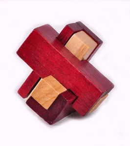 Wooden interlock puzzle brain teaser toy brain training spatial logic game red natural wood