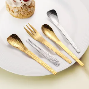 Kreatives Gehämmertes Edelstahl Löffel Und Gabel Set Japanischer Nachmittagstee Dessert Kaffee Kuchen Besteck Geschirr