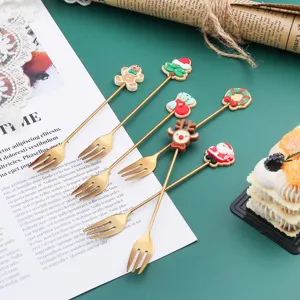 Weihnachten Edelstahl Dessertgabel Set niedliche Cartoon Rentier Besteck 5 Stk.