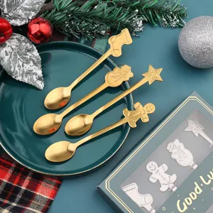 Edelstahl Weihnachten Löffel Set goldfarben Dessert Kaffee Löffel festliche Geschenke Deko