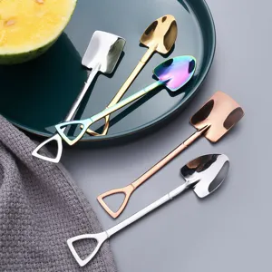 Creative shovel coffee spoons stainless steel dessert spoons set for ice cream 5pcs