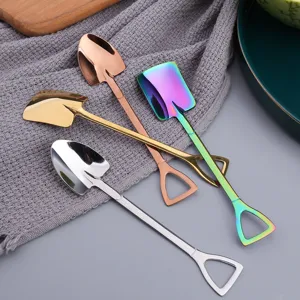 Stainless steel shovel spoons set, creative retro coffee dessert spoons, 4-piece tableware.