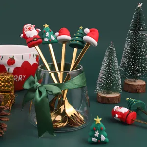 Weihnachten Edelstahl Löffel Gabel Set süßer Weihnachtsmann Baum Dessert Kaffeebesteck