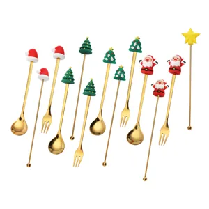 Weihnachten Edelstahl Löffel Gabel Set mit süßen Silikon Figuren für Kaffee Dessert