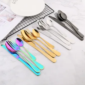 Stainless steel flatware set kitchen knife fork spoon rainbow gold silver black cutlery