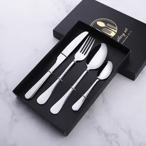 Stainless steel cutlery set with knife fork and spoon in gift box for home and hotel use