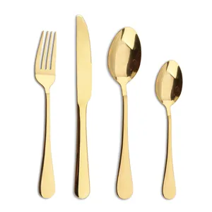 Gold stainless steel cutlery set table knife fork spoon kitchen flatware tableware set