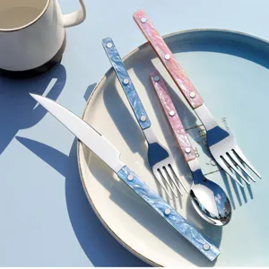 Luxe 304 roestvrijstalen bestekset met gekleurd acryl marmerlook handvat voor de tafel
