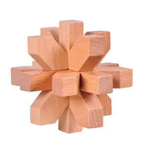 Wooden interlocking puzzle 3D brain teaser classical wood block toy adult education game