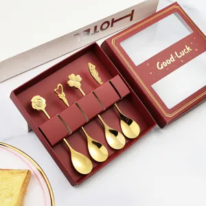 Cuchara de Café de Acero Inoxidable Rosa Creativa Trébol Corazón Ala Cuchara Mezcladora Oro Plata Cuchara de Postre Vajilla de Cocina