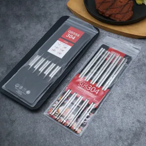 Stainless steel square chopsticks 23cm hollow family chopsticks 5 pairs gift set.
