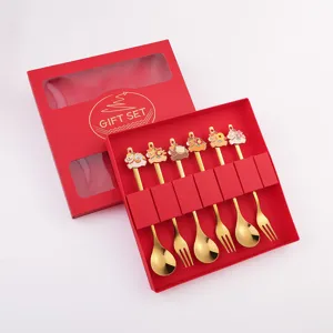 Set de regalo de cuchara tenedor con colgante de dibujos animados de Año Nuevo