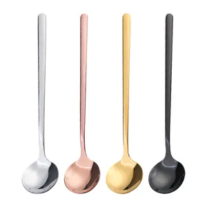 Edelstahl Löffel Set mit vier Farben für Kaffee und Dessert mit langem Stiel Design