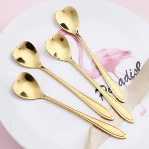 Goldene herzförmige Edelstahl Kaffeelöffel Set, elegante Dessert Löffel für Hochzeit und Party.