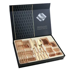Edelstahl Besteckset in Gold 24 tlg Luxus Besteck im Geschenkkarton fuer den Esstisch.