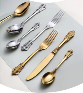 Set di posate vintage goffrate in acciaio inossidabile coltello da bistecca forchetta cucchiaio