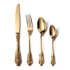 Set di posate vintage in acciaio inossidabile dorato coltello forchetta cucchiaio cucina