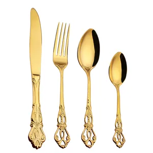 Set de couverts en acier inoxydable doré motif européen gaufré couteau fourchette cuillère