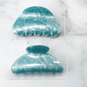 Elegant blue marble acrylic hair claw clips for women, medium size shark clips set
