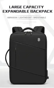 Expandable business backpack for men, large capacity travel laptop bag with durable material.