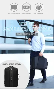 Expandable business travel backpack for men with USB charging port and multi-level space.