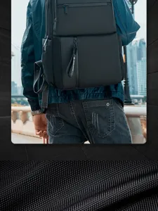 Waterproof men business laptop backpack for 15.6 inch commuting travel black rucksack