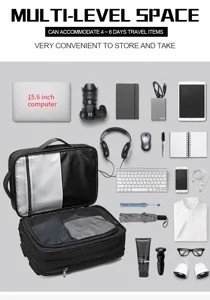 Expandable business travel backpack with multi-level space, perfect for 4 to 6 days trips.